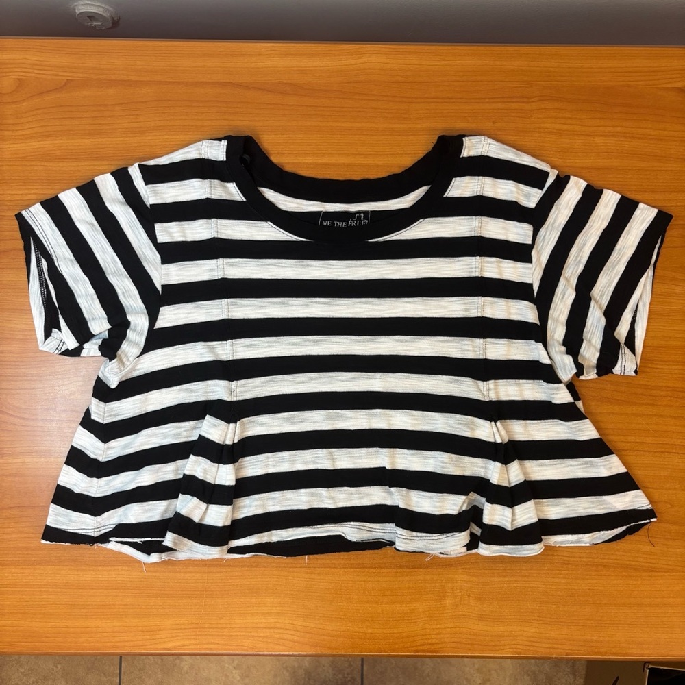 We The Free Black and White Striped Short Sleeve Tee
